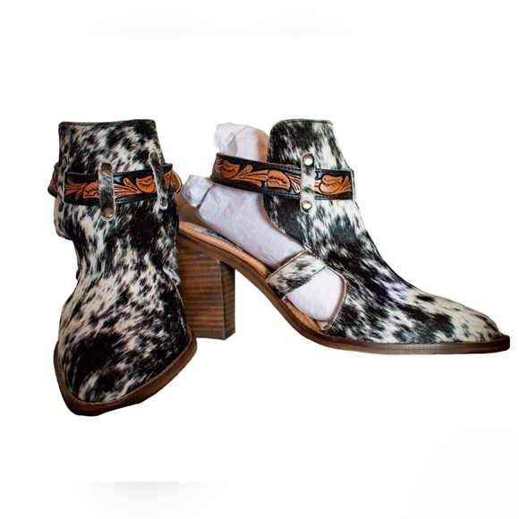 Myra Bag Booties Hair On Beth Jane Hand tooled Leather Myra Boots NWT - Picture 2 of 14